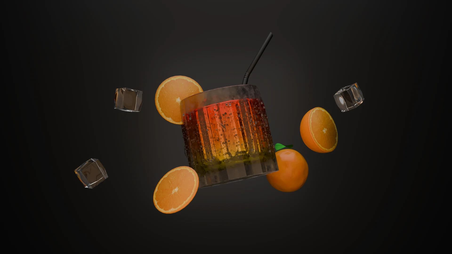 Bottega Old Fashioned mit Orangen und Eis, 3D-Render